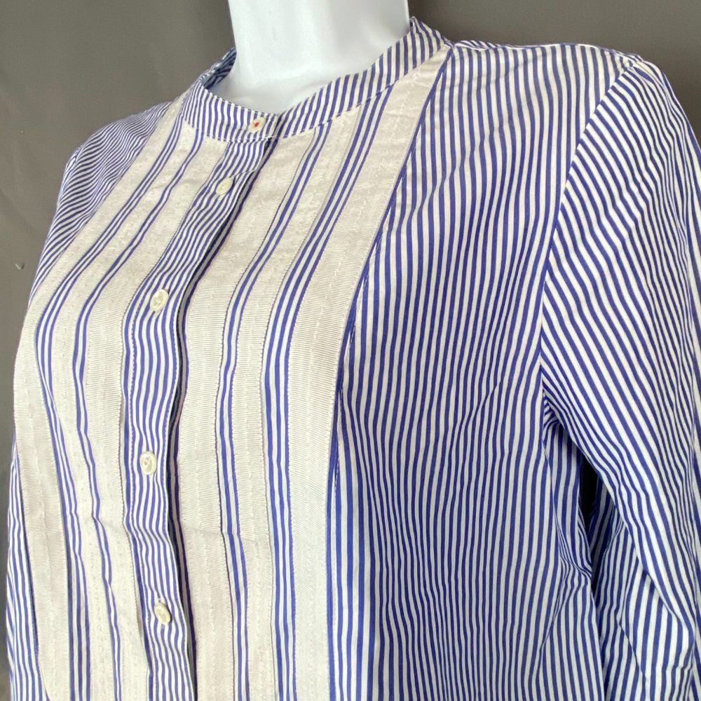 Thomas Mason for J Crew  Blue White Stripe Ribbon Detail Blouse Shirt Top Size 4